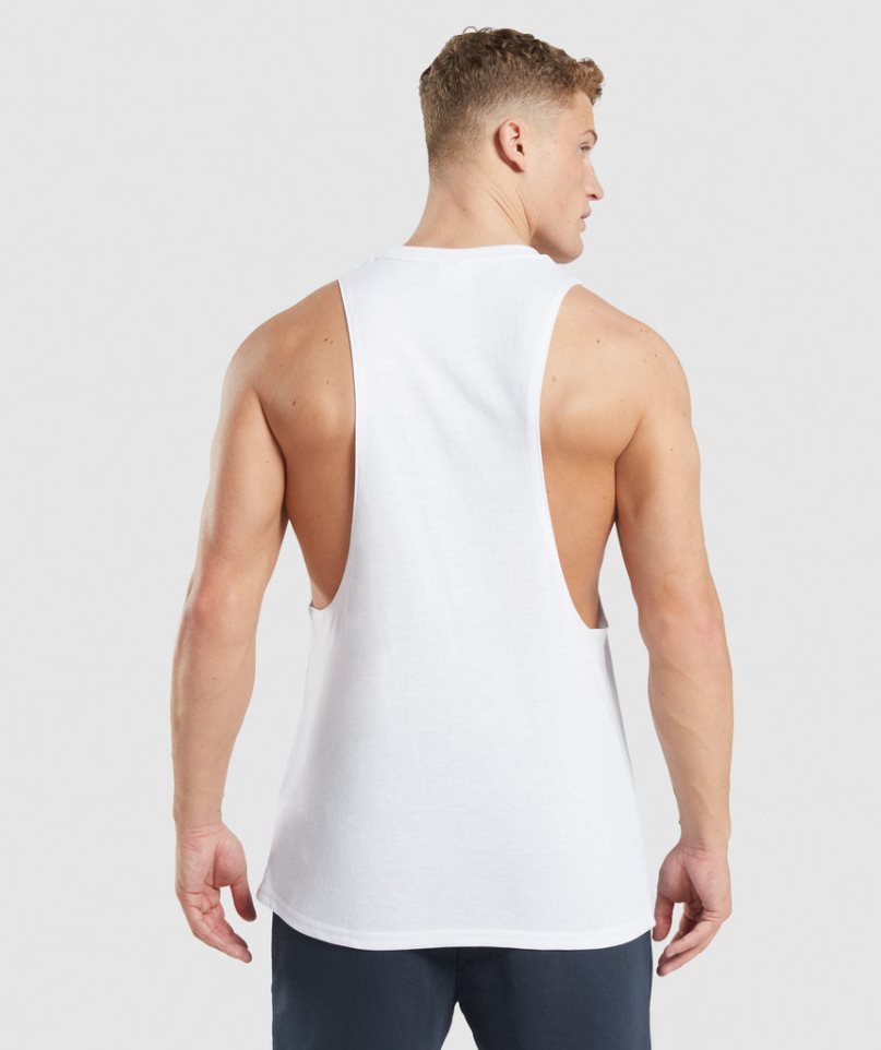Gymshark Legacy Drop Arm Férfi Ujjatlan Póló Fehér | HU-I-637