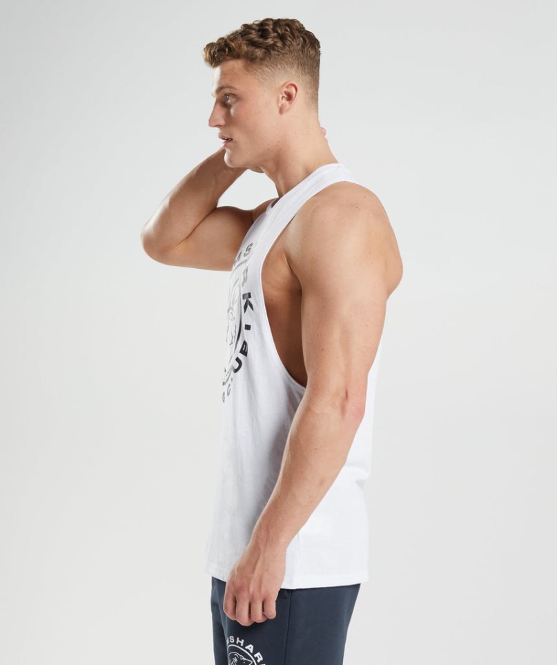 Gymshark Legacy Drop Arm Férfi Ujjatlan Póló Fehér | HU-I-637