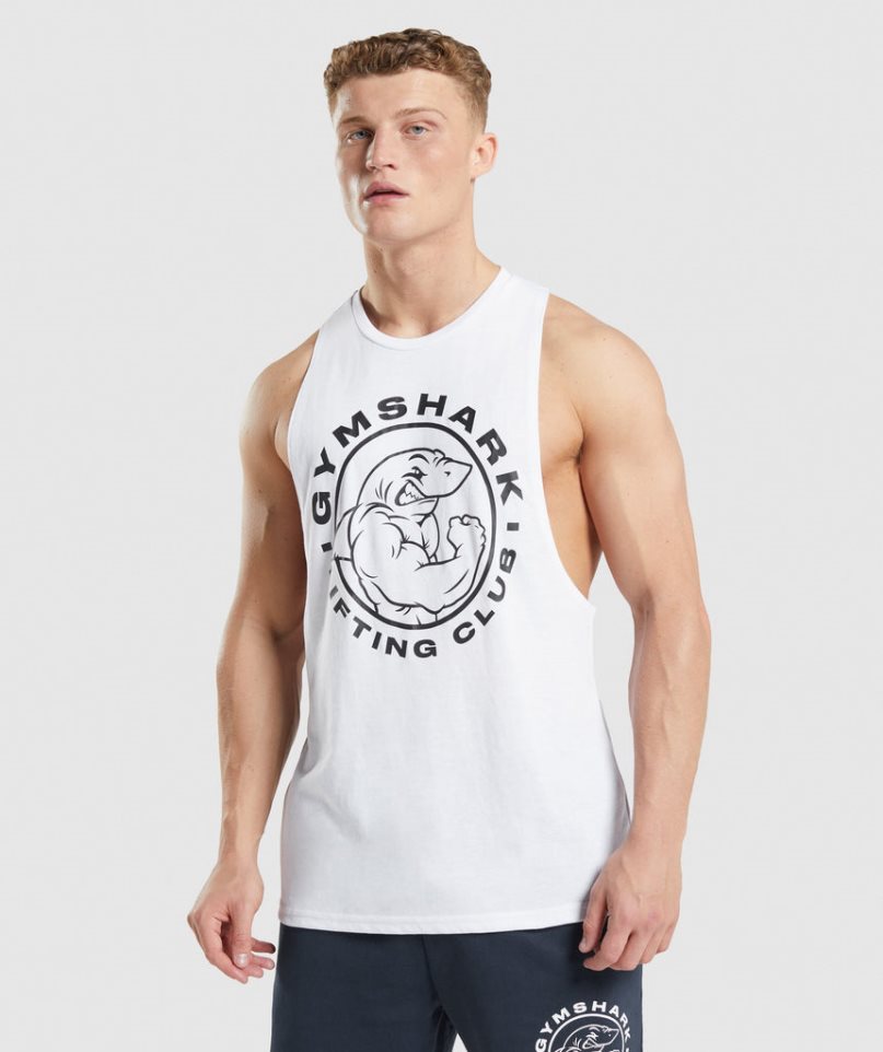 Gymshark Legacy Drop Arm Férfi Ujjatlan Póló Fehér | HU-I-637