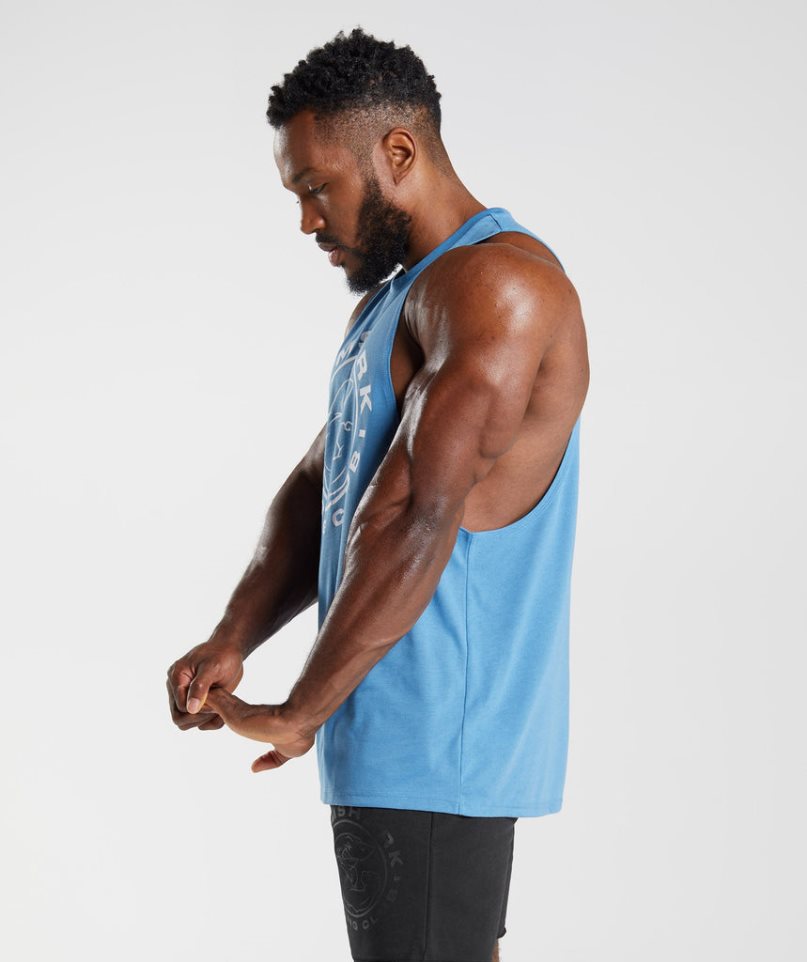 Gymshark Legacy Drop Arm Férfi Ujjatlan Póló Kék | HU-M-920