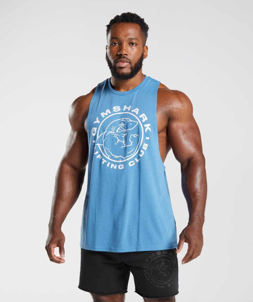 Gymshark Legacy Drop Arm Férfi Ujjatlan Póló Kék | HU-M-920