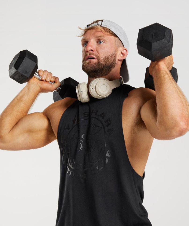 Gymshark Legacy Drop Arm Férfi Ujjatlan Póló Fekete | HU-R-290