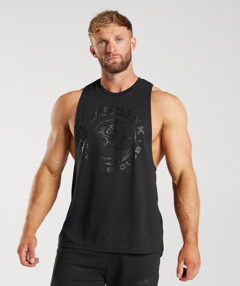Gymshark Legacy Drop Arm Férfi Ujjatlan Póló Fekete | HU-R-290