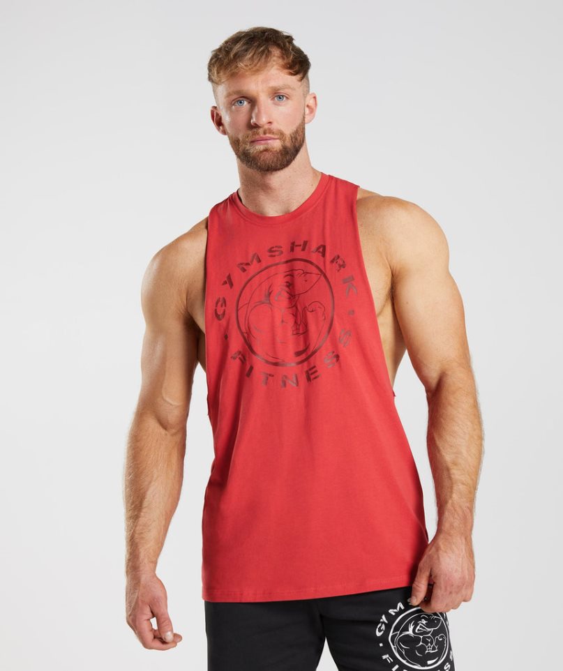 Gymshark Legacy Drop Arm Férfi Ujjatlan Póló Piros | HU-W-473