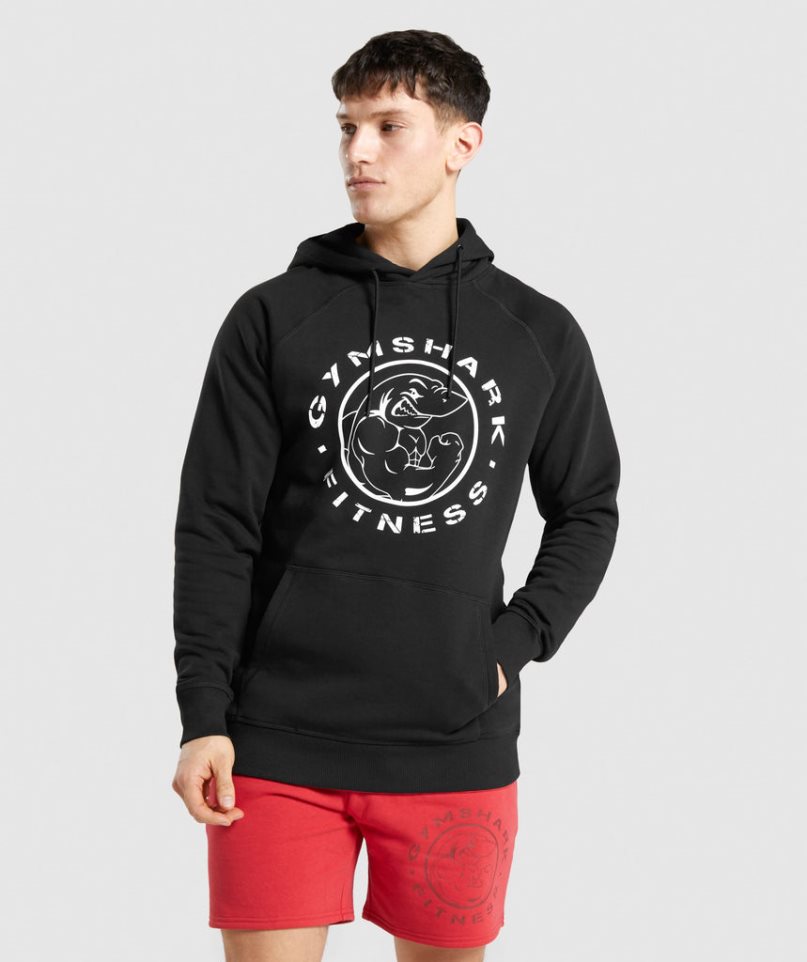 Gymshark Legacy Férfi Kapucnis Pulóver Fekete | HU-O-418
