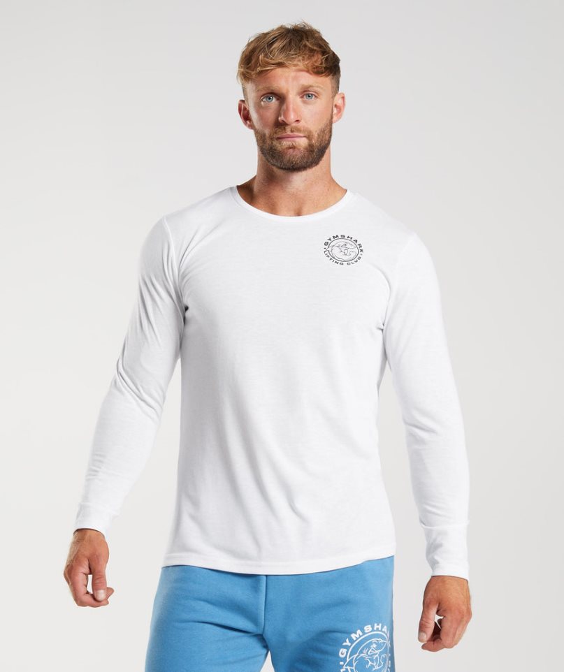Gymshark Legacy Long Sleeve Férfi Póló Fehér | HU-O-629