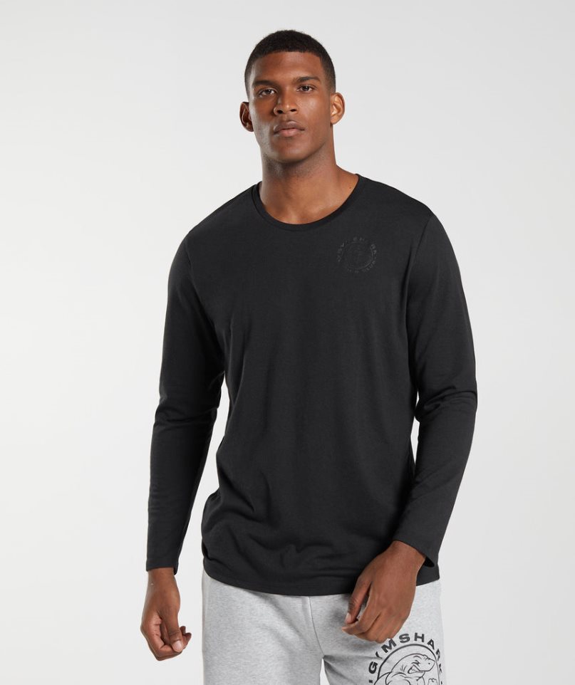 Gymshark Legacy Long Sleeve Férfi Póló Fekete | HU-Y-458