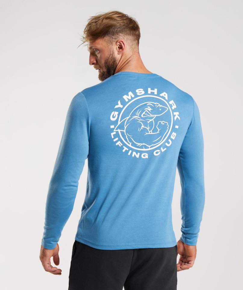 Gymshark Legacy Long Sleeve Férfi Póló Kék | HU-P-718