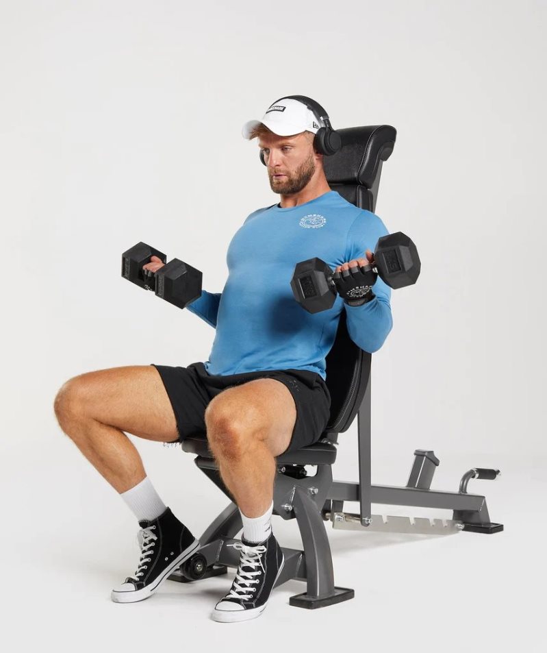 Gymshark Legacy Long Sleeve Férfi Póló Kék | HU-P-718