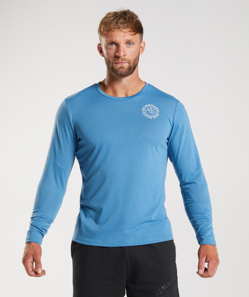 Gymshark Legacy Long Sleeve Férfi Póló Kék | HU-P-718