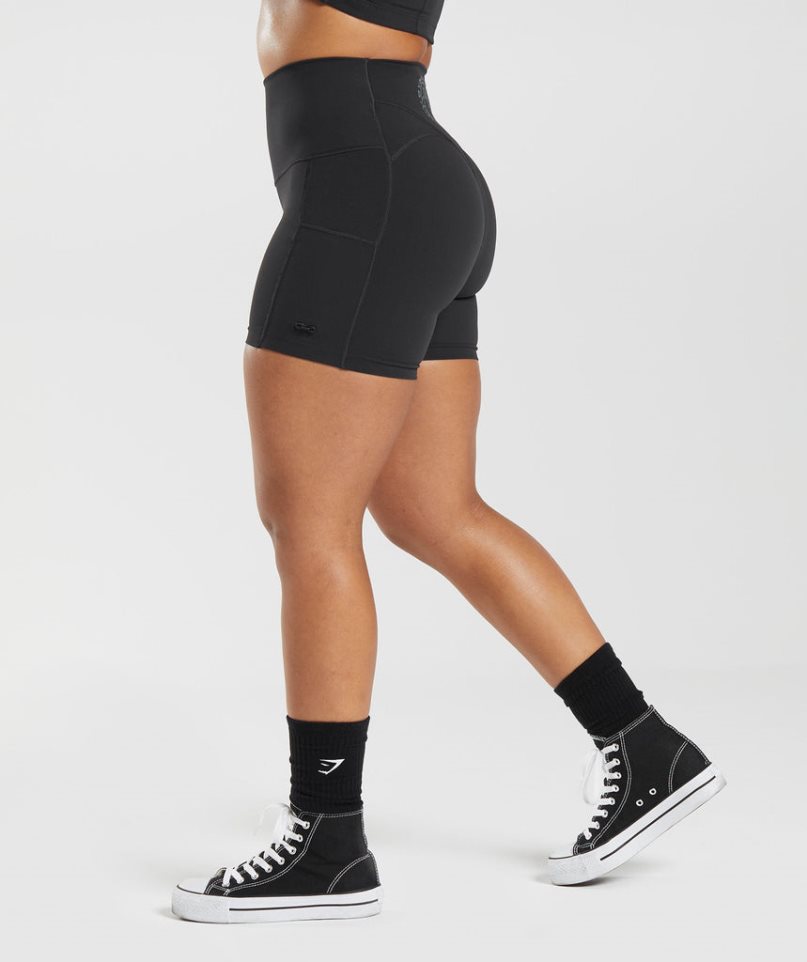 Gymshark Legacy Ruched Tight Női Rövidnadrág Fekete | HU-L-643