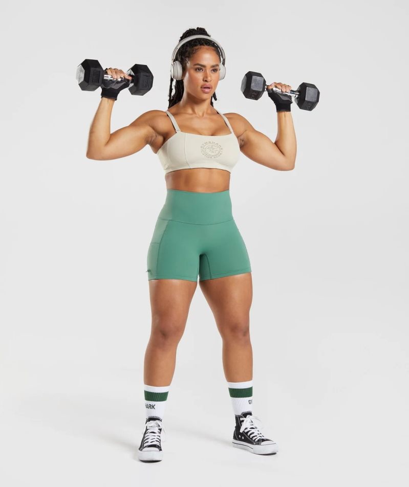 Gymshark Legacy Ruched Tight Női Rövidnadrág Zöld | HU-M-598