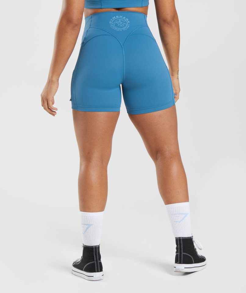 Gymshark Legacy Ruched Tight Női Rövidnadrág Kék | HU-R-241