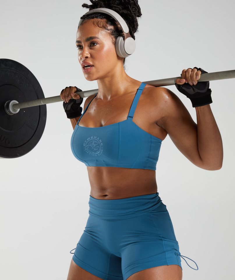 Gymshark Legacy Ruched Tight Női Rövidnadrág Kék | HU-R-241