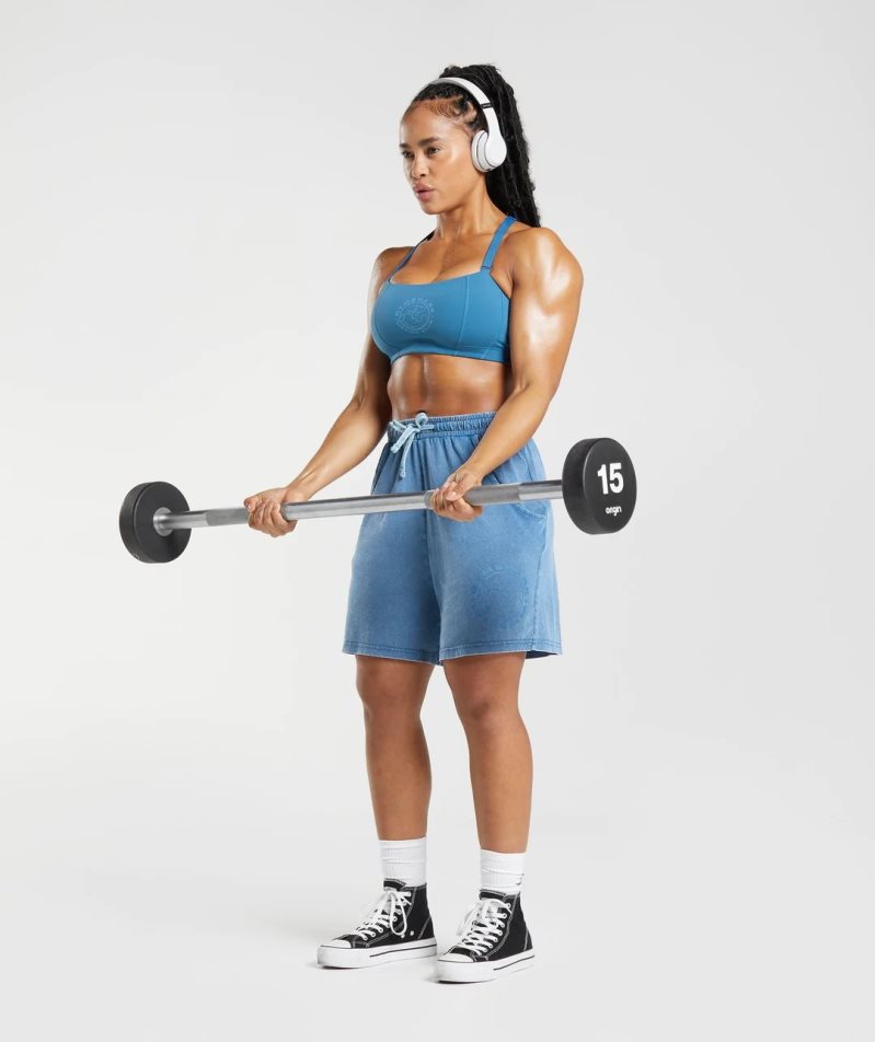 Gymshark Legacy Washed Loose Női Rövidnadrág Kék | HU-G-981