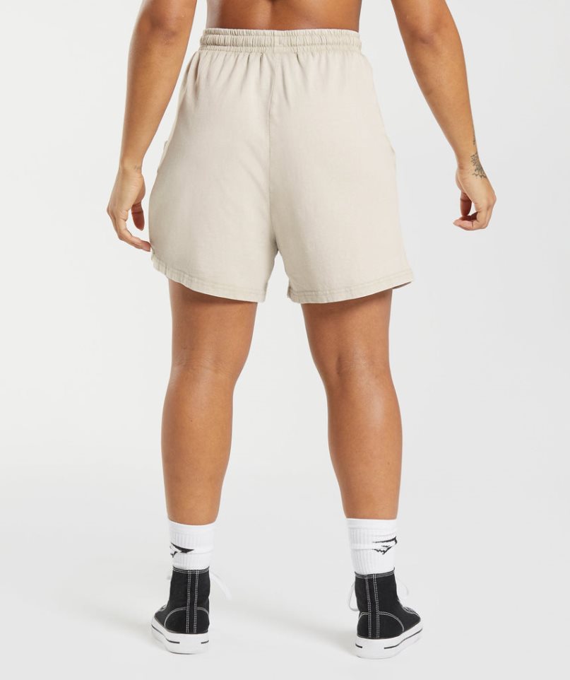 Gymshark Legacy Washed Loose Női Rövidnadrág Bézs | HU-L-891