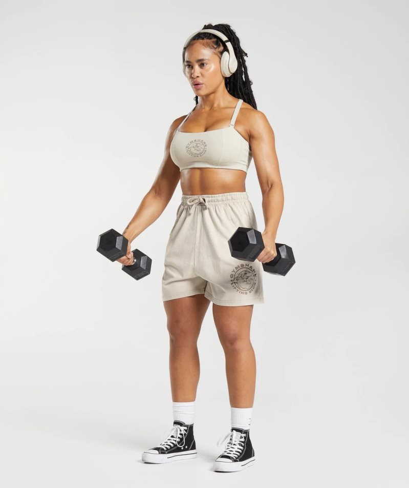 Gymshark Legacy Washed Loose Női Rövidnadrág Bézs | HU-L-891