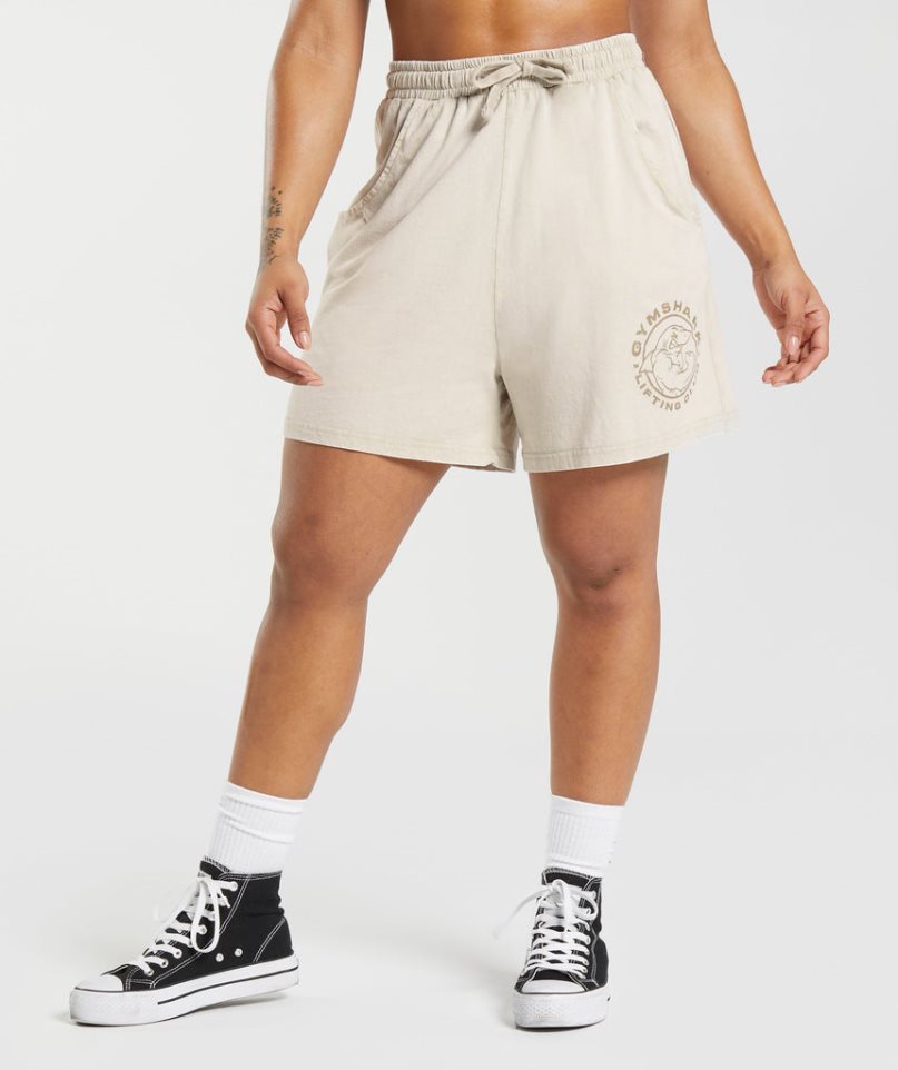 Gymshark Legacy Washed Loose Női Rövidnadrág Bézs | HU-L-891