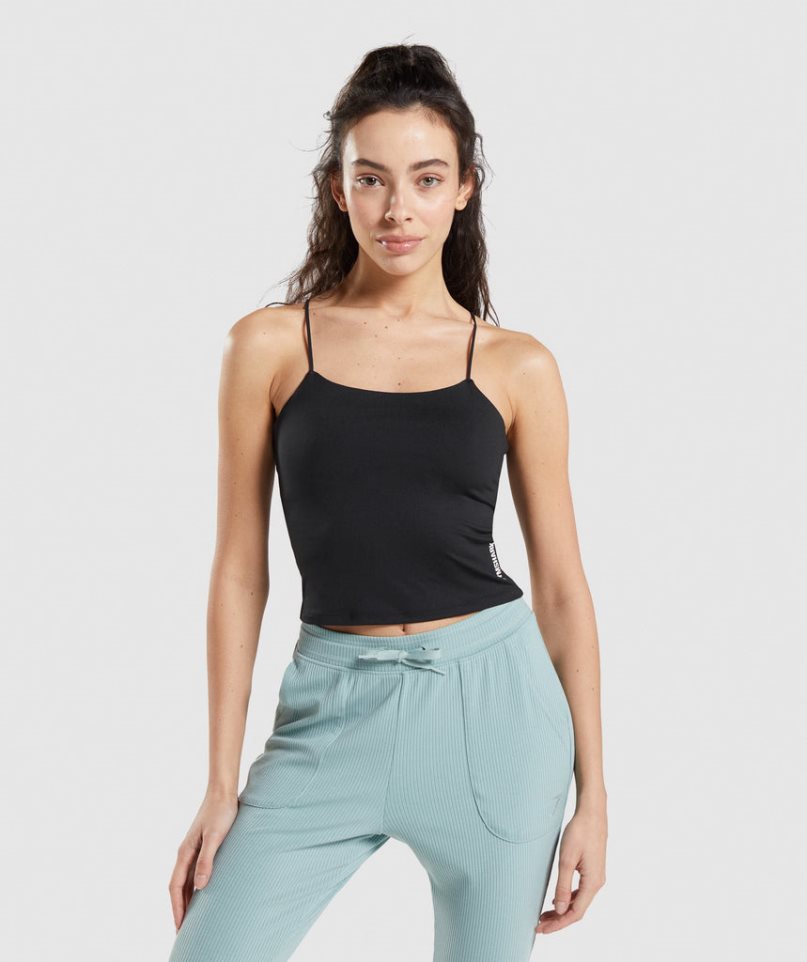 Gymshark Pause Cami Női Ujjatlan Póló Fekete | HU-Z-512