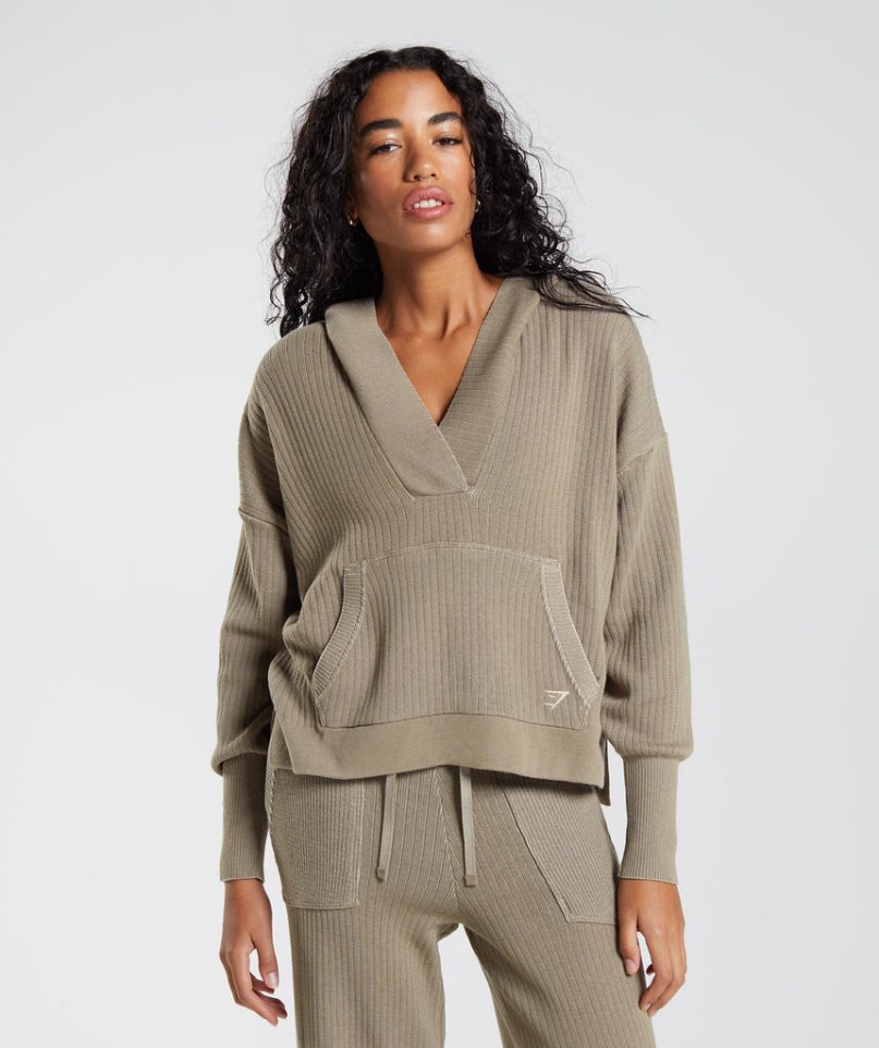 Gymshark Pause Knitwear Női Kapucnis Pulóver Szürke | HU-L-745