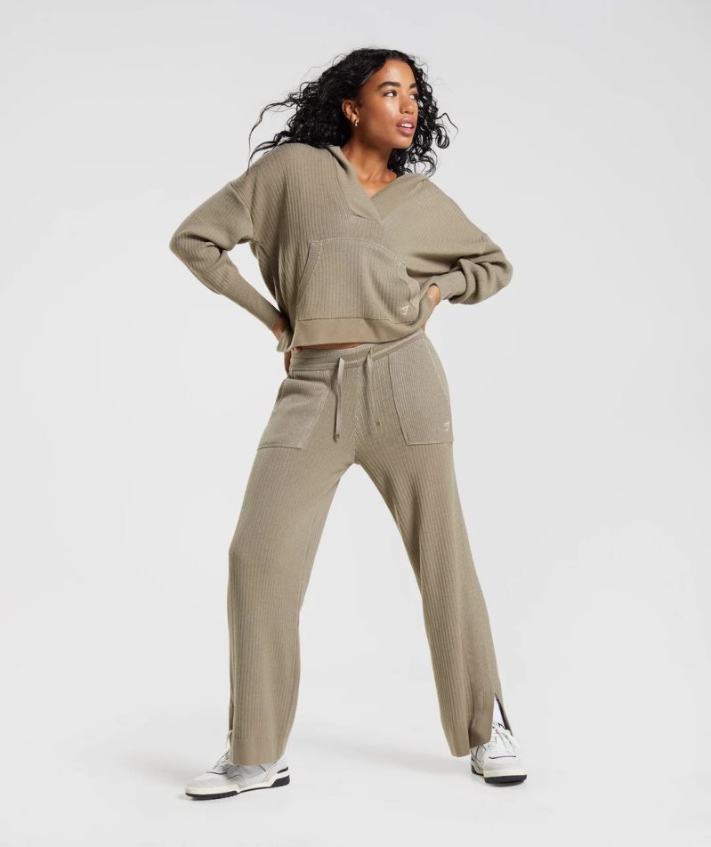 Gymshark Pause Knitwear Női Kapucnis Pulóver Szürke | HU-L-745