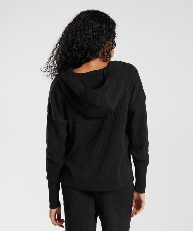 Gymshark Pause Knitwear Női Kapucnis Pulóver Fekete | HU-R-281