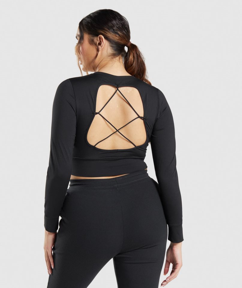 Gymshark Pause Open Back Long Sleeve Női Vágott Felsők Fekete | HU-D-893