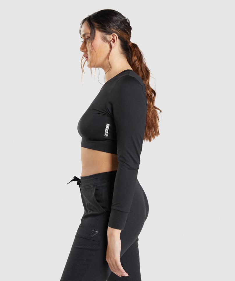 Gymshark Pause Open Back Long Sleeve Női Vágott Felsők Fekete | HU-D-893