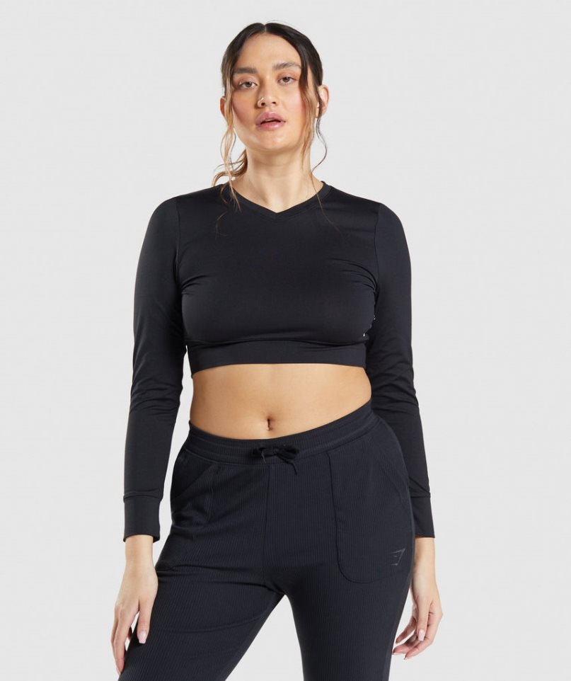 Gymshark Pause Open Back Long Sleeve Női Vágott Felsők Fekete | HU-D-893
