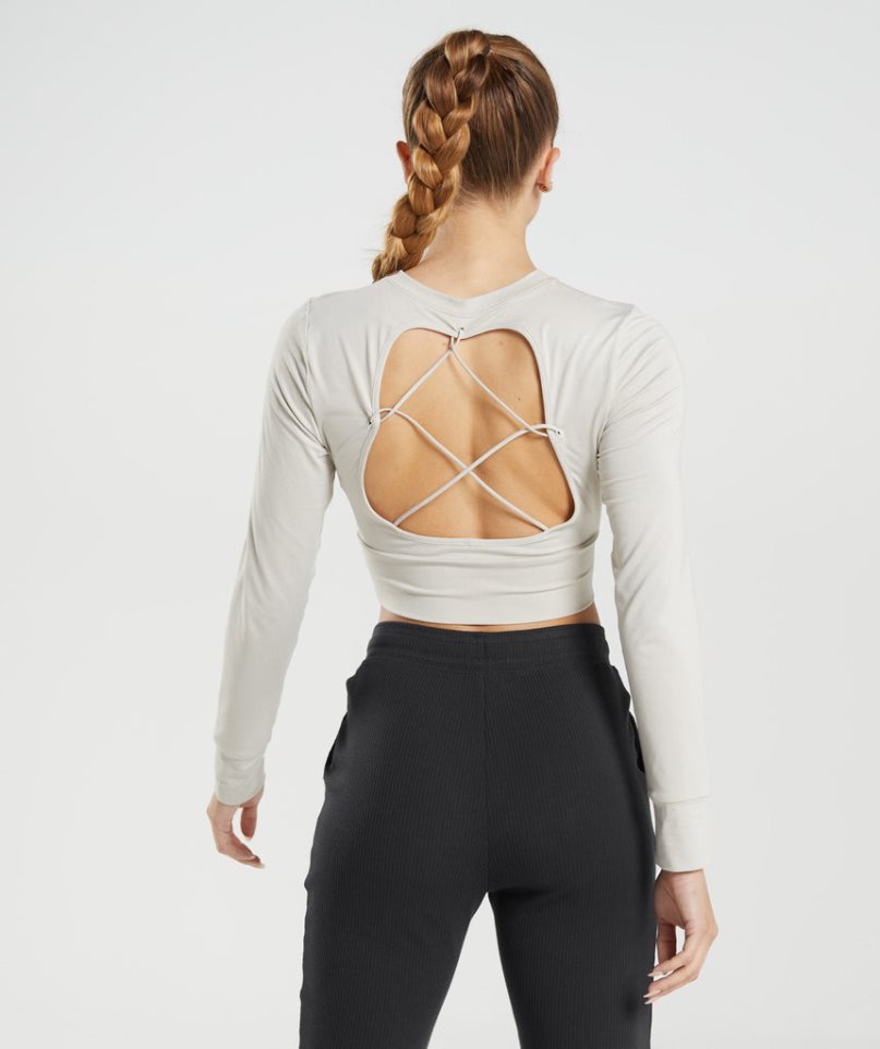 Gymshark Pause Open Back Long Sleeve Női Vágott Felsők Világos Szürke | HU-R-810