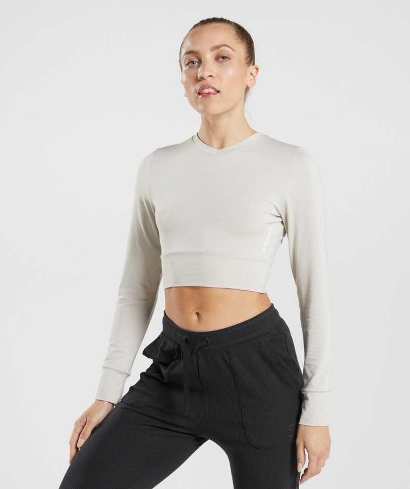 Gymshark Pause Open Back Long Sleeve Női Vágott Felsők Világos Szürke | HU-R-810