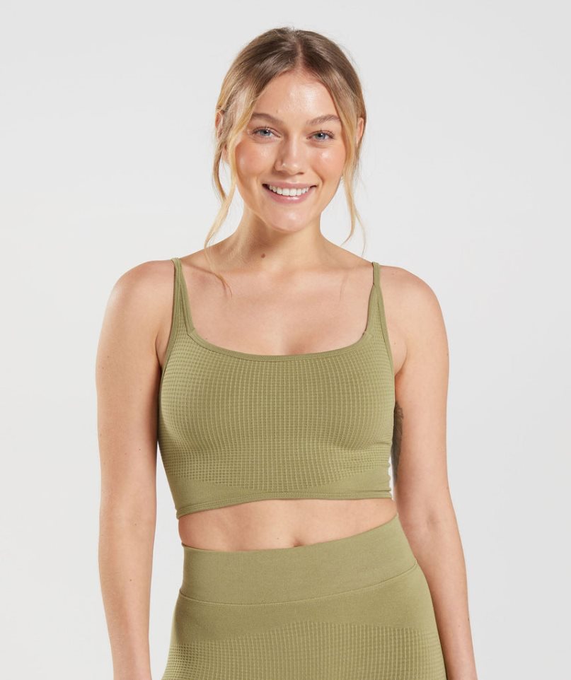 Gymshark Pause Seamless Bralette Női Sportmelltartó Olivazöld | HU-I-379