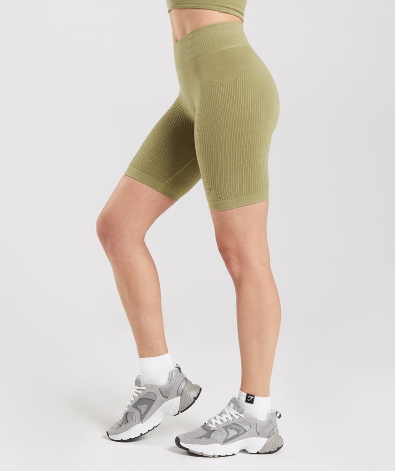 Gymshark Pause Seamless Cycling Női Rövidnadrág Olivazöld | HU-C-386