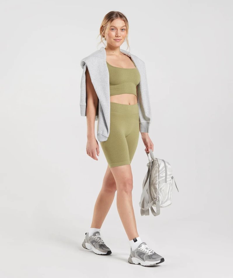 Gymshark Pause Seamless Cycling Női Rövidnadrág Olivazöld | HU-C-386