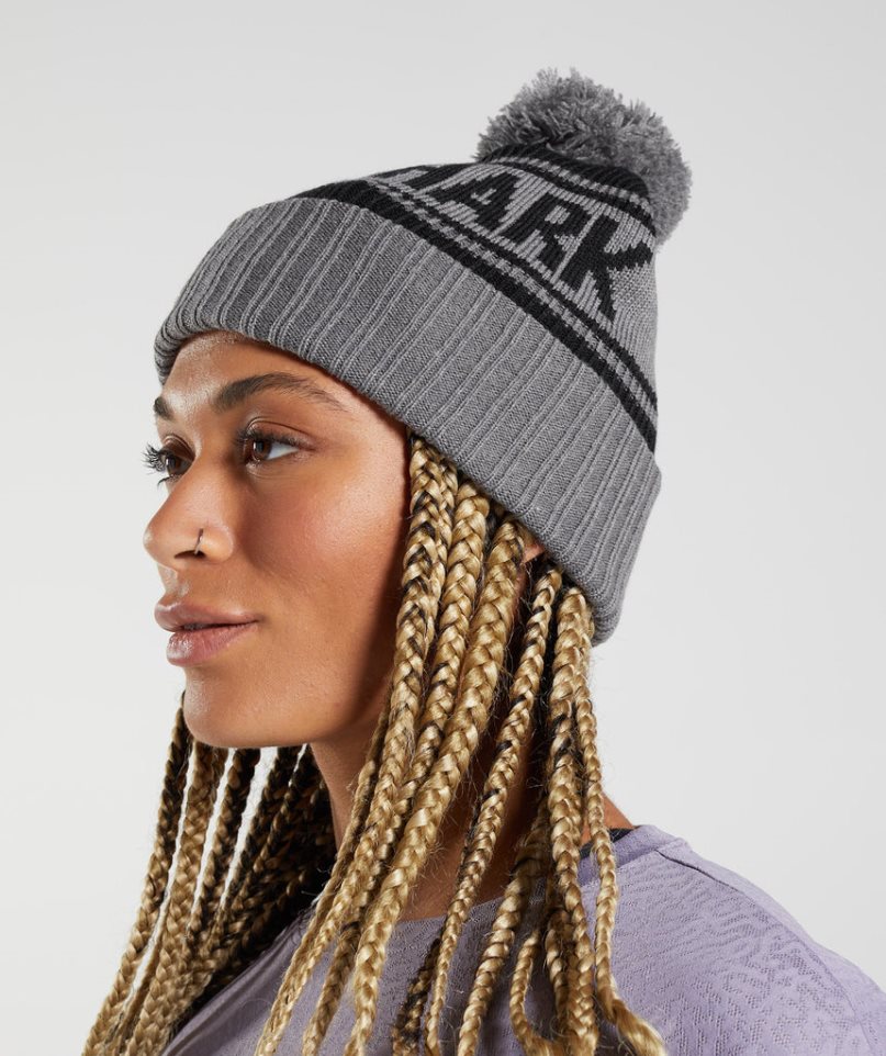 Gymshark Pom Téli Sapka Fekete Szürke | HU-S-734