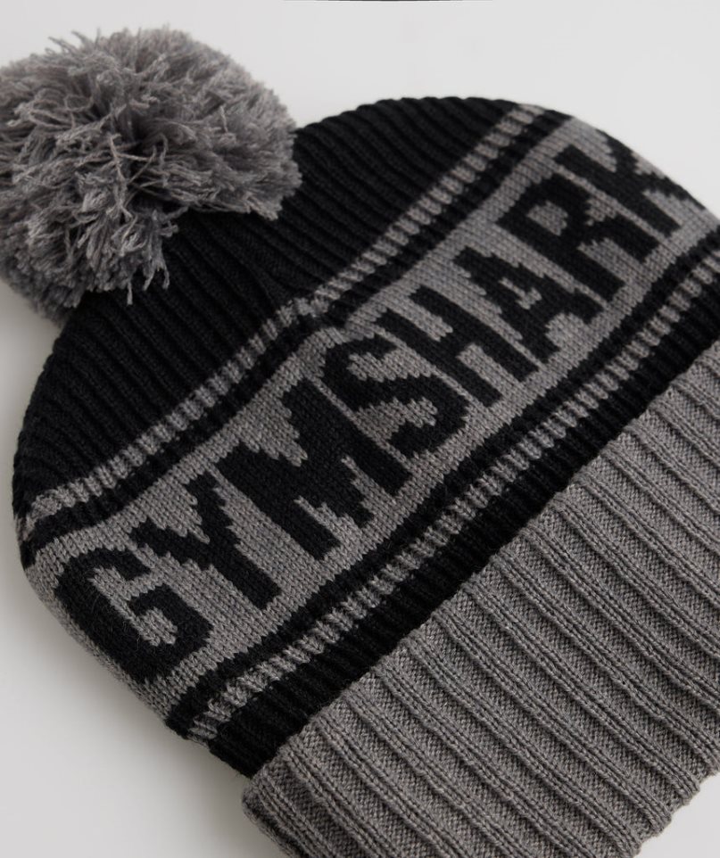 Gymshark Pom Téli Sapka Fekete Szürke | HU-S-734