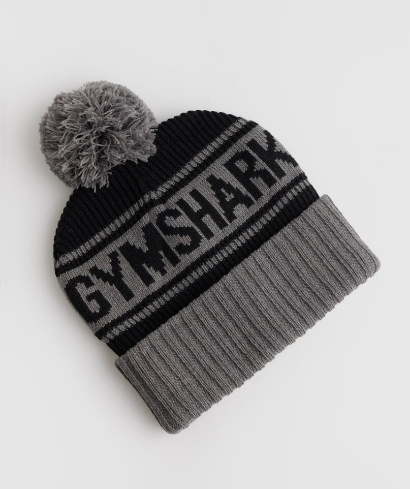 Gymshark Pom Téli Sapka Fekete Szürke | HU-S-734