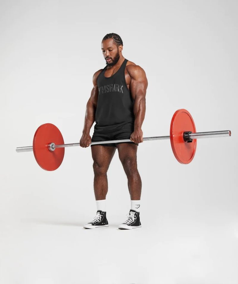 Gymshark Power Stringer Férfi Ujjatlan Póló Fekete | HU-A-732