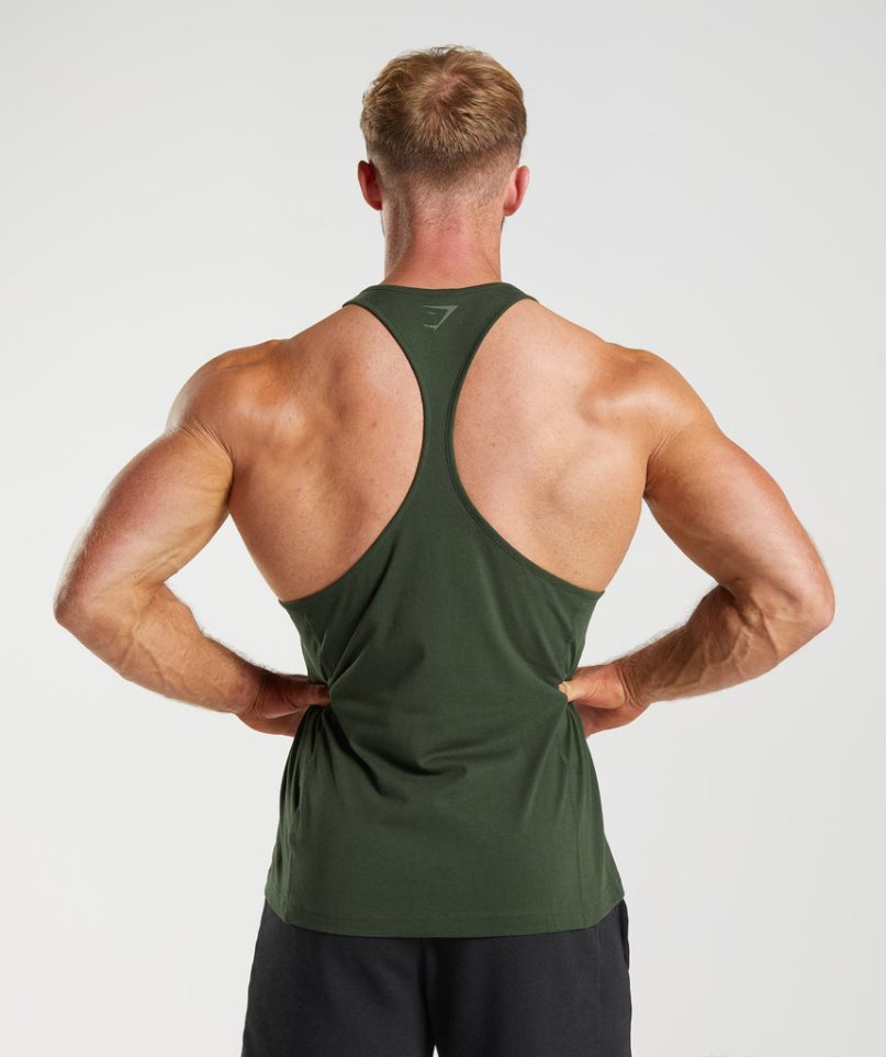 Gymshark Power Stringer Férfi Ujjatlan Póló Olivazöld | HU-D-865