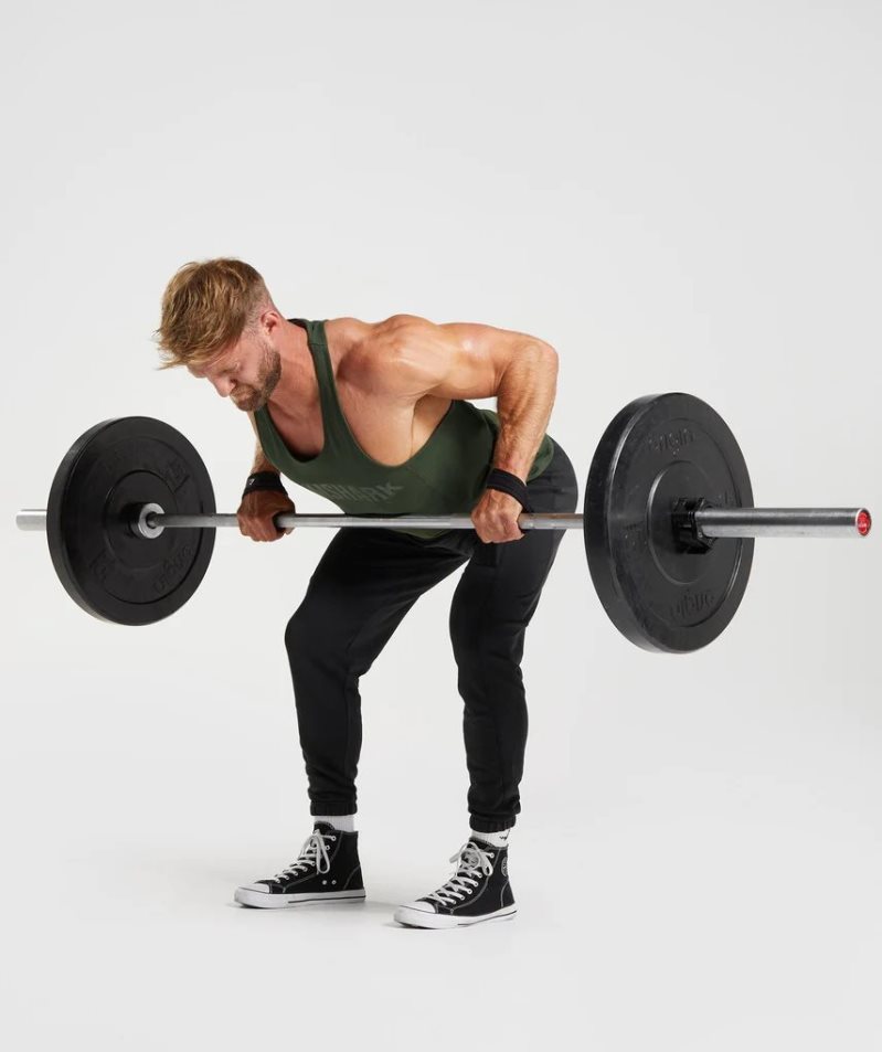 Gymshark Power Stringer Férfi Ujjatlan Póló Olivazöld | HU-D-865
