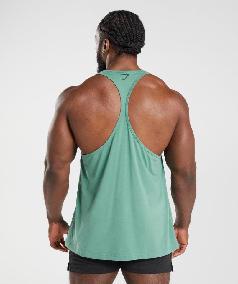 Gymshark Power Stringer Férfi Ujjatlan Póló Zöld | HU-E-765