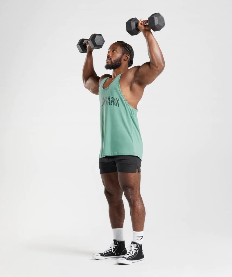 Gymshark Power Stringer Férfi Ujjatlan Póló Zöld | HU-E-765
