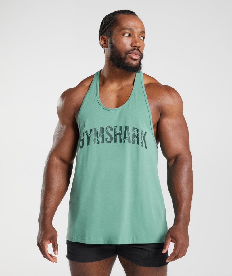 Gymshark Power Stringer Férfi Ujjatlan Póló Zöld | HU-E-765