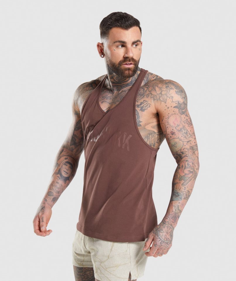 Gymshark Power Stringer Férfi Ujjatlan Póló Barna | HU-G-285