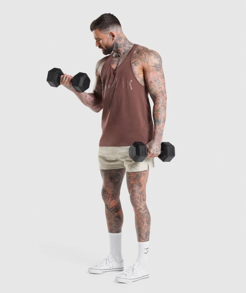 Gymshark Power Stringer Férfi Ujjatlan Póló Barna | HU-G-285