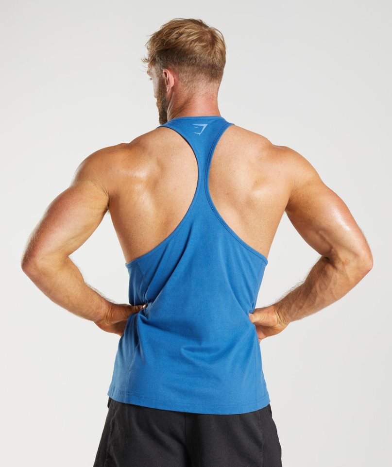 Gymshark Power Stringer Férfi Ujjatlan Póló Kék | HU-I-479