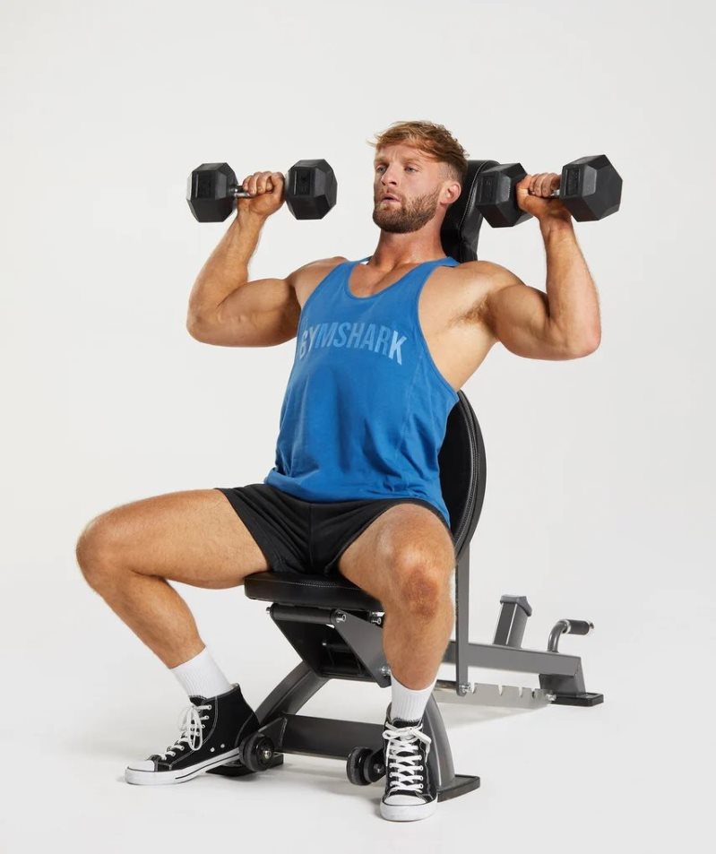 Gymshark Power Stringer Férfi Ujjatlan Póló Kék | HU-I-479