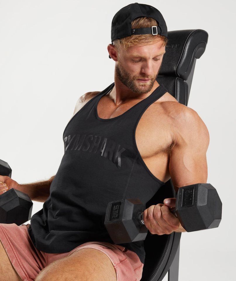 Gymshark Power Stringer Férfi Ujjatlan Póló Fekete | HU-U-402