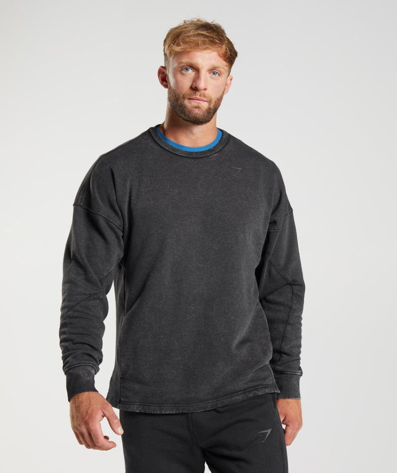Gymshark Power Washed Crew Férfi Pulóverek Fekete | HU-L-132