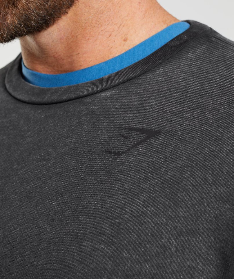 Gymshark Power Washed Crew Férfi Pulóverek Fekete | HU-L-132